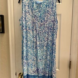 Hawaiian Blue Ginger 100% Soft Rayon Blue Tropical Floral Print V-Neck Dress